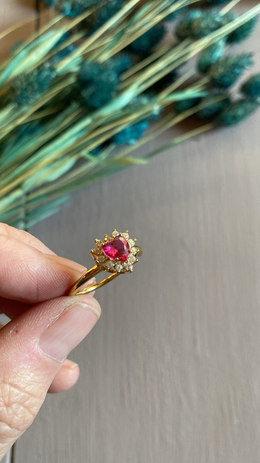 Anello cuore rubino e zirconi