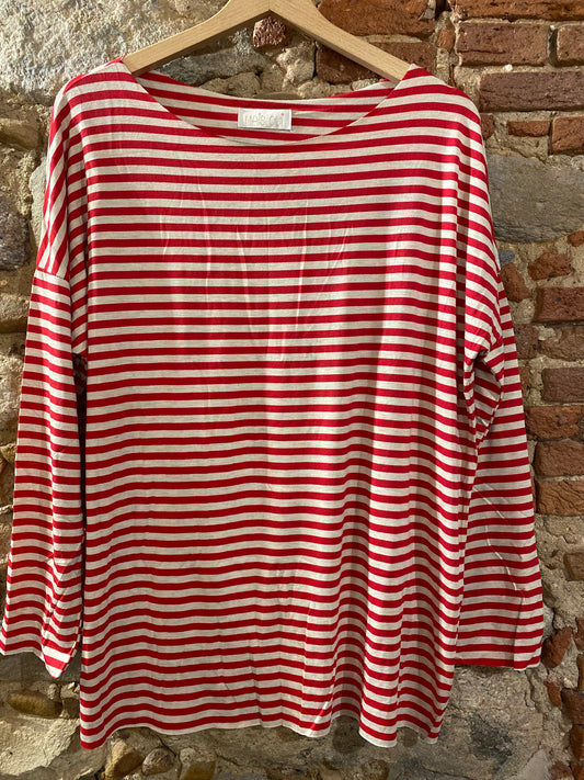 T-shirt Basic riga sottile Rouge