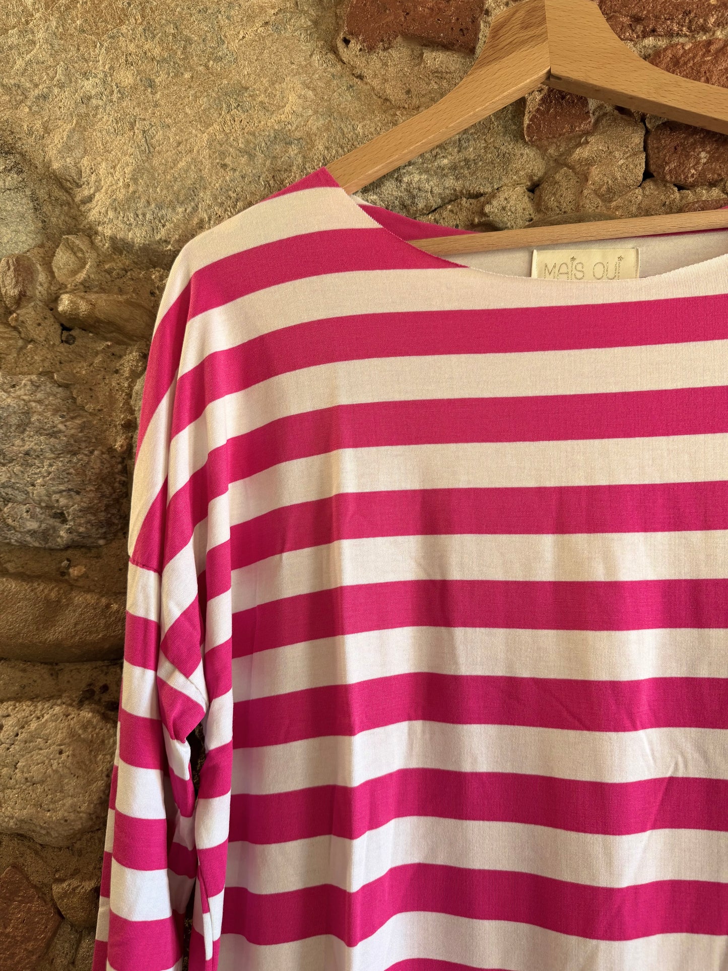 T-shirt Basic riga rosa fuxia