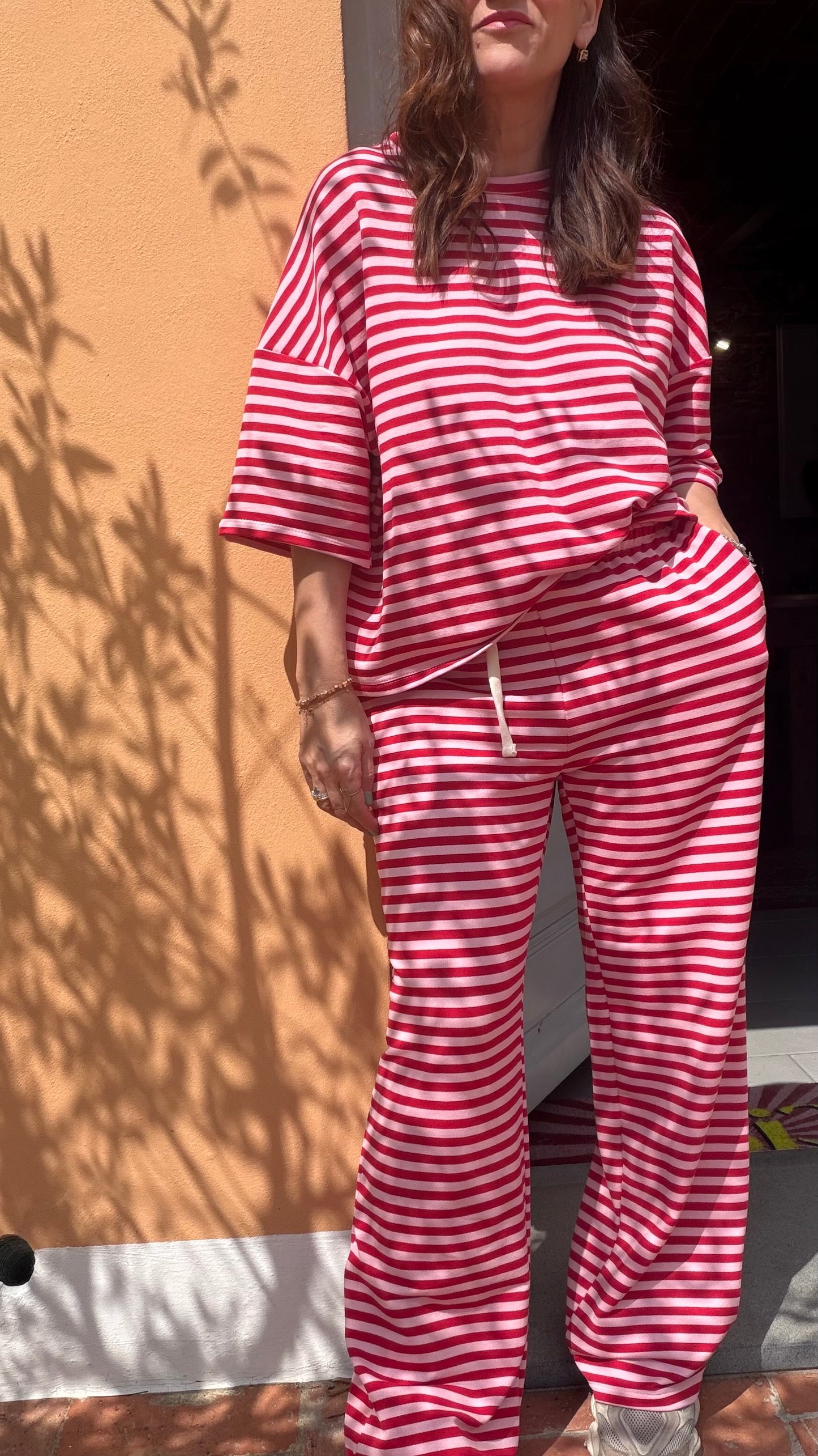 Completo Mimì righe rosa rosso mais oui