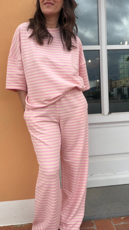Completo Mimì righe rosa panna
