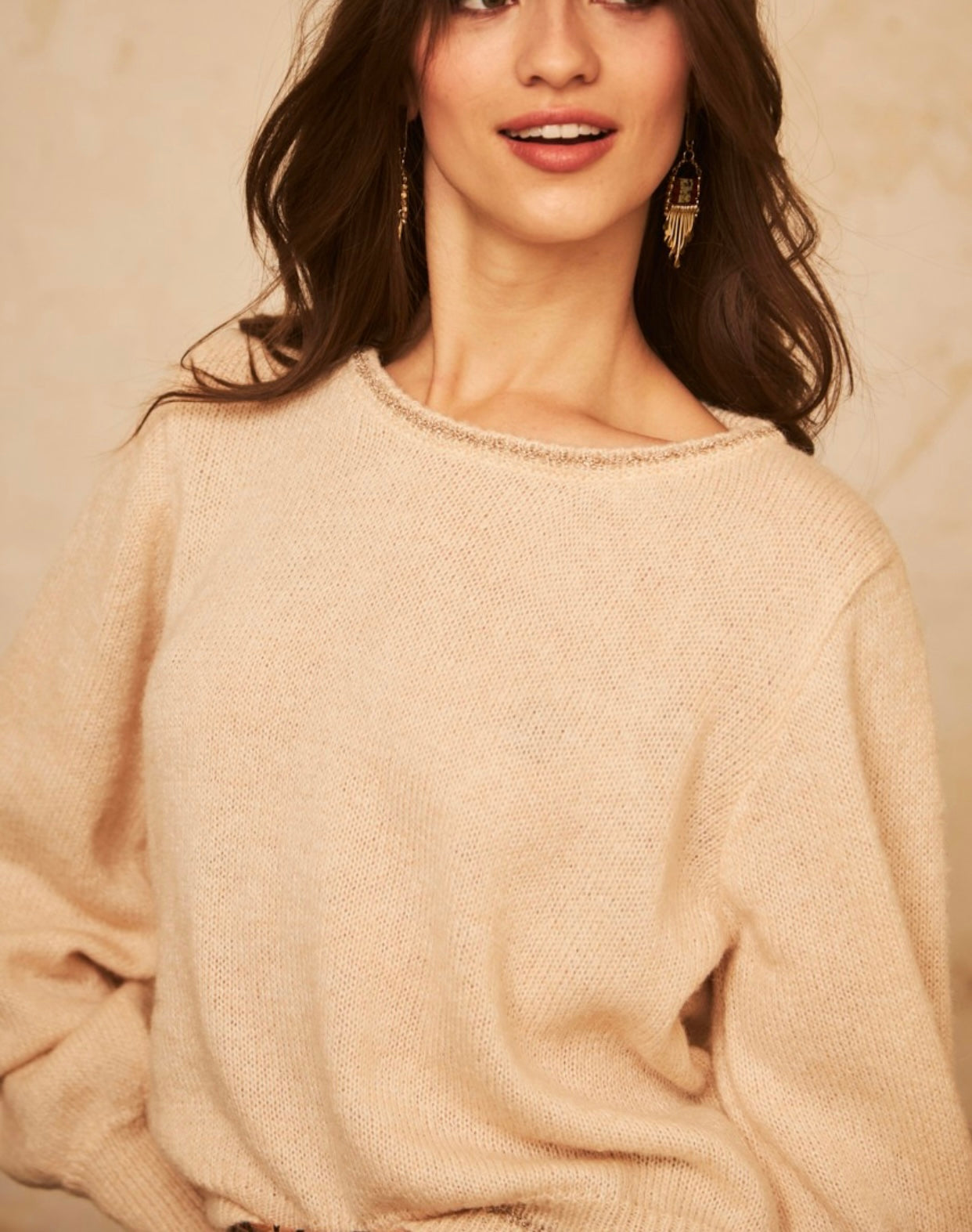 Maglione misto lana avorio dettagli lurex