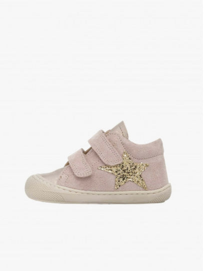 Sneakers in suede perlato  colore rosa cipria stella glitter