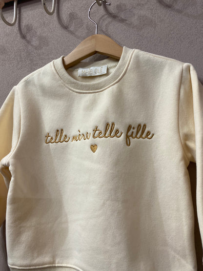 Felpa Telle Mere Telle FILLE colore panna con ricamo oro