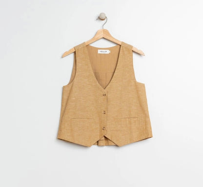 Gilet in misto Lino colore camel