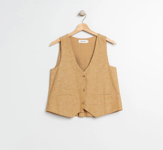Gilet in misto Lino colore camel