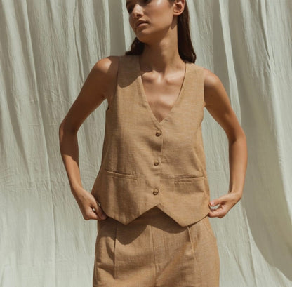 Gilet in misto Lino colore camel