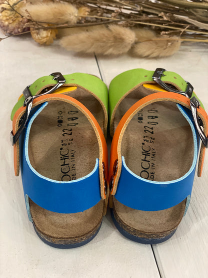 BIOCHIC sandali in pelle colore verde giallo arancio blu