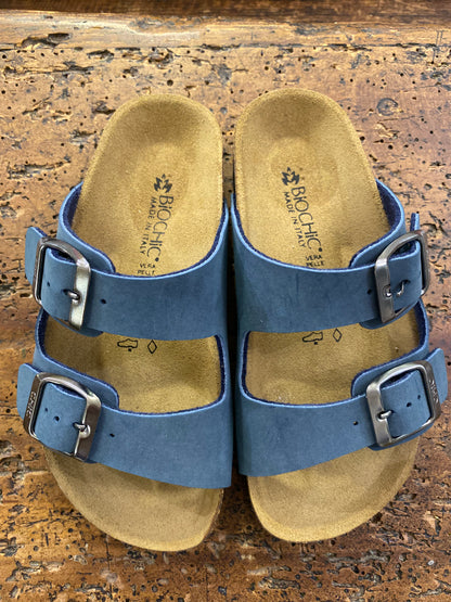 BIOCHIC ciabatta doppia fascia pelle blu