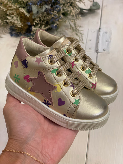 FALCOTTO sneakers in pelle platino con stella rosa
