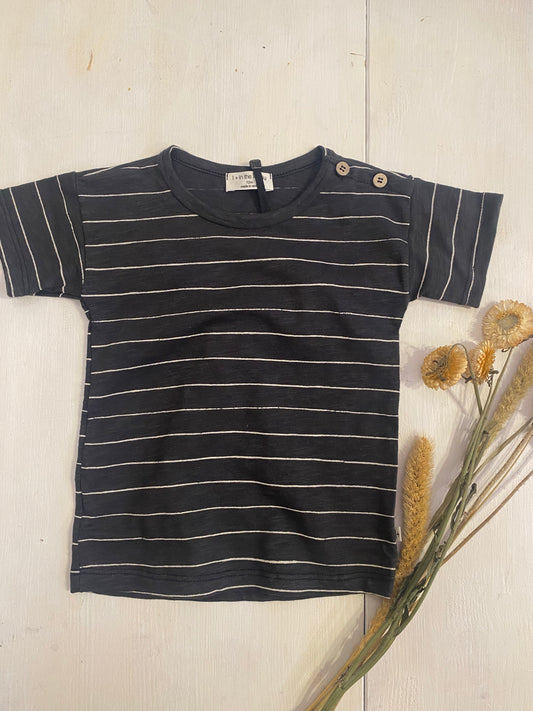 T-shirt in cotone colore graphite a righe bianche