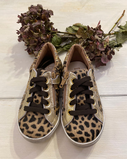 DIANETTI Sneakers bambina effetto animalier con applicazioni glitter oro