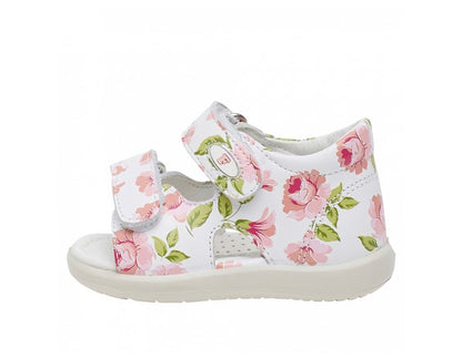 Sandalini in pelle bianca stampa fiori rosa