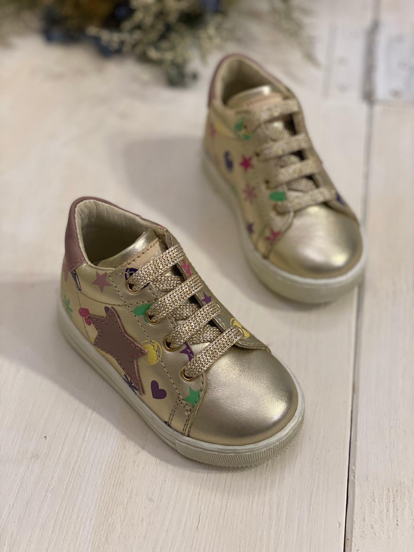 FALCOTTO sneakers in pelle platino con stella rosa