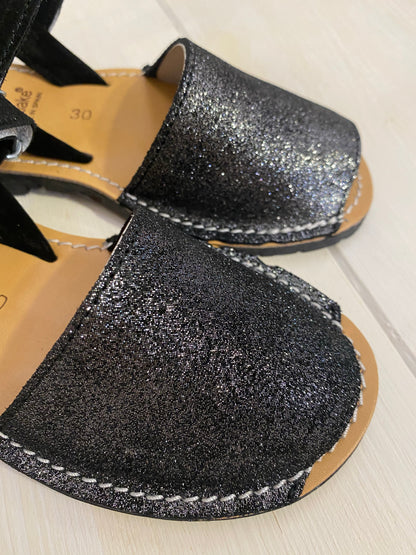 MINORCHINA sandalo bambina pelle glitter nero