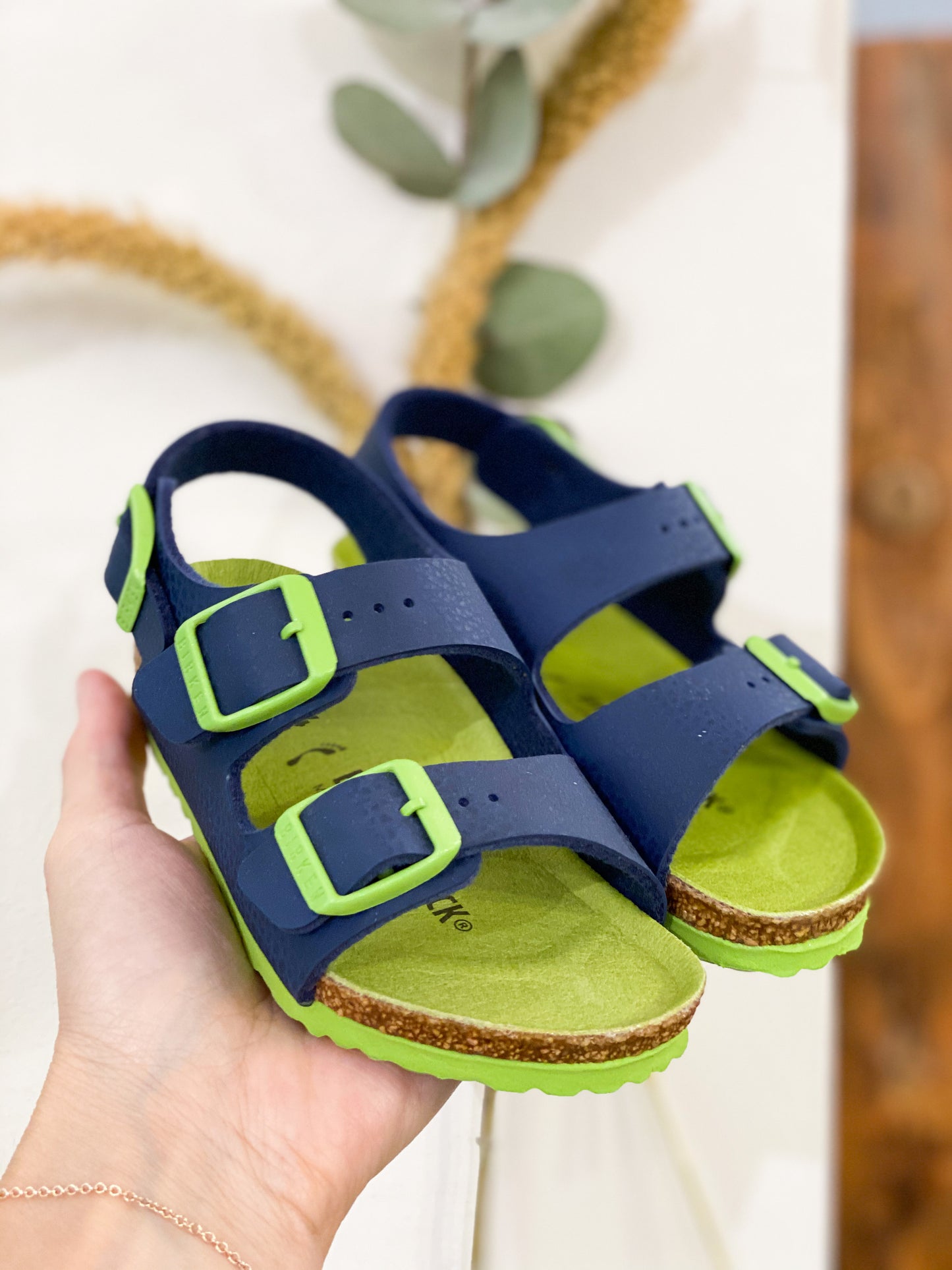 Birkenstock Milano sandalo bambino blu / verde