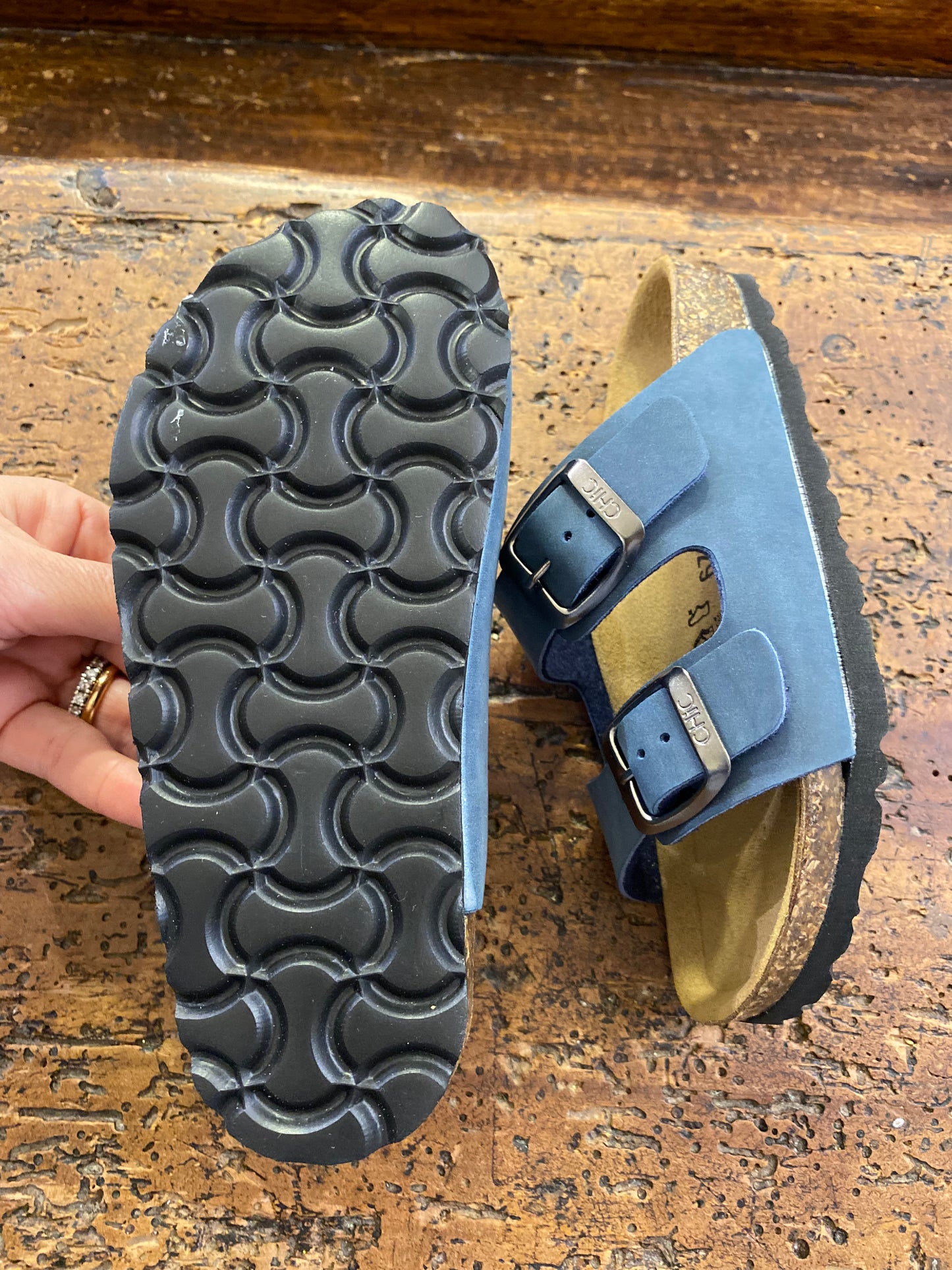 BIOCHIC ciabatta doppia fascia pelle blu