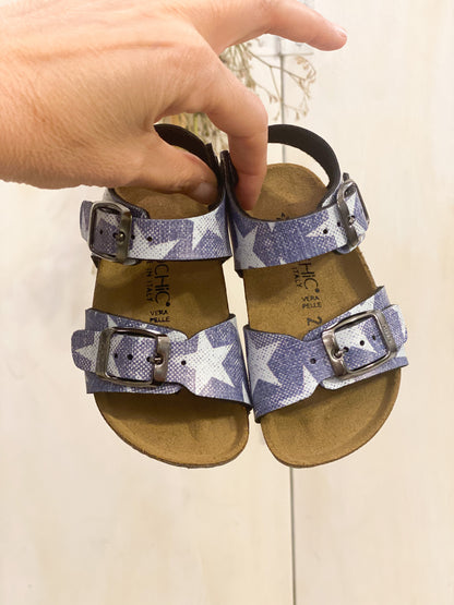BIOCHIC sandali bambino in pelle colore jeans stampa stelle